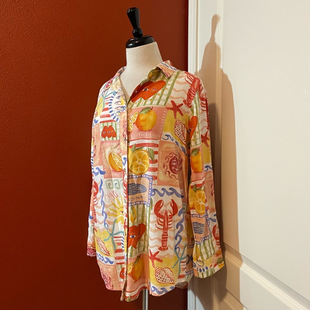 Calypso St. Barth Women’s Linen Blend Italian Coastal Lobster Collared Shirt